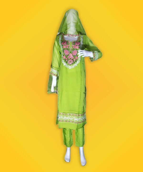 Stiched Embroidery Work Salwar Suit with Dupatta, Parrot Green Colour - Image 2