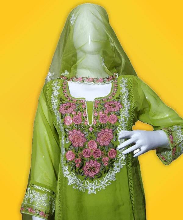 Stiched Embroidery Work Salwar Suit with Dupatta, Parrot Green Colour