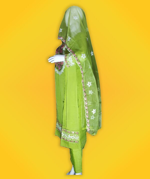 Stiched Embroidery Work Salwar Suit with Dupatta, Parrot Green Colour - Image 4