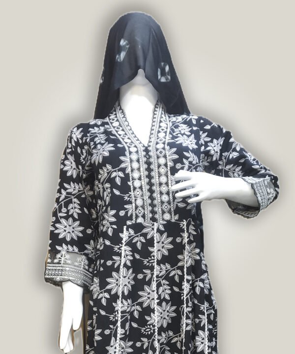 Stiched Anarkali Printed Mix Cotton, Black