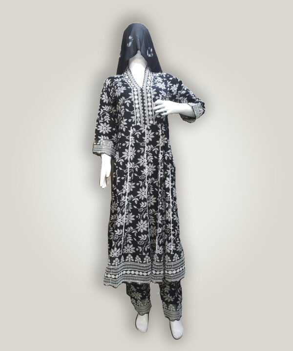 Stiched Anarkali Printed Mix Cotton, Black - Image 2