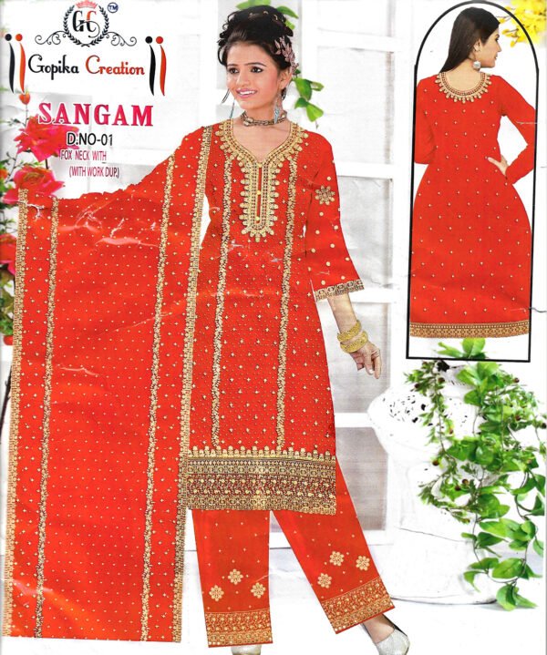 Unstiched Zarkan Red Zari Work with Pant Dupatta