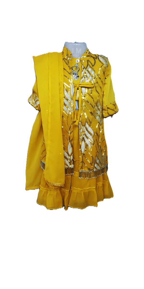 Garara Suit Set for kids girls,Georgette, Deep Yellow Colour - Image 2
