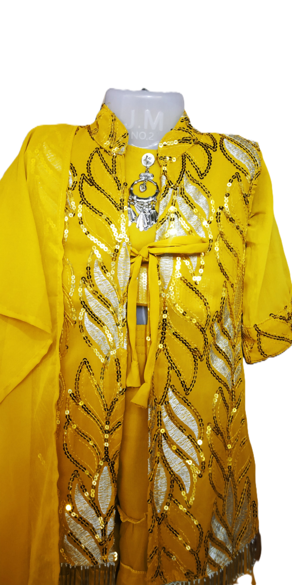 Garara Suit Set for kids girls,Georgette, Deep Yellow Colour - Image 3