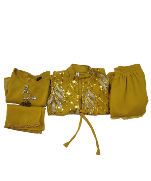 Garara Suit Set for kids girls,Georgette, Deep Yellow Colour - Image 5