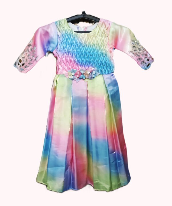 Frok in silk fabric (Party Wear), Rainbow colour for Girls age group of 4-10 years - Image 2