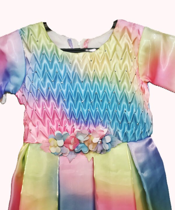 Frok in silk fabric (Party Wear), Rainbow colour for Girls age group of 4-10 years - Image 3