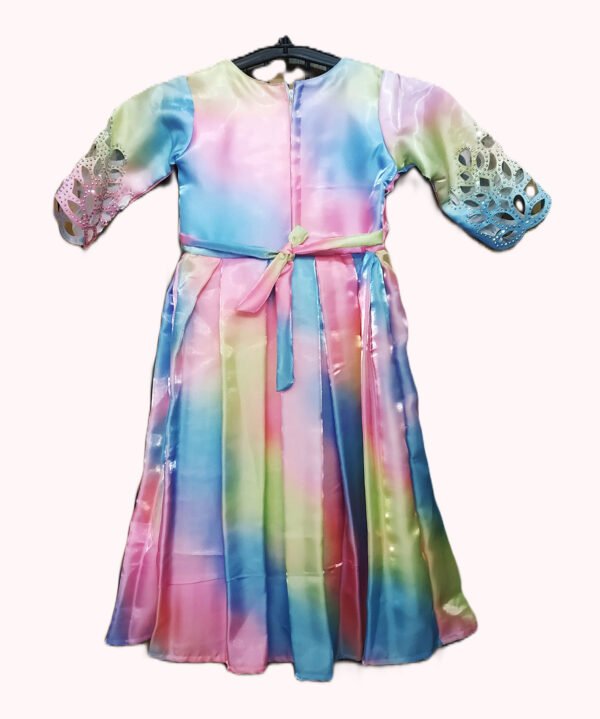 Frok in silk fabric (Party Wear), Rainbow colour for Girls age group of 4-10 years - Image 5