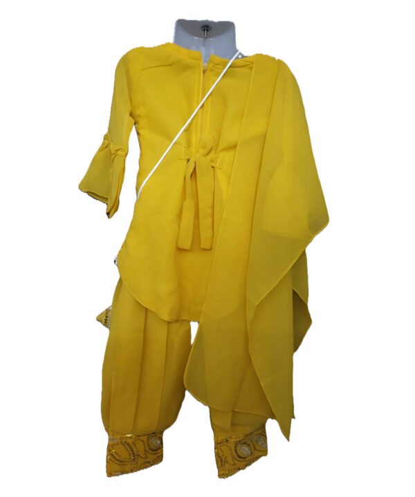 Afghani Suit for kids girls, Georgette, Deep Yellow Colour - Image 4