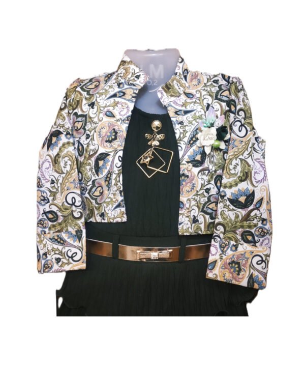 Floral Printed Partywear Kids Girls Frocks And Jacket In Dark Green Colour. - Image 2