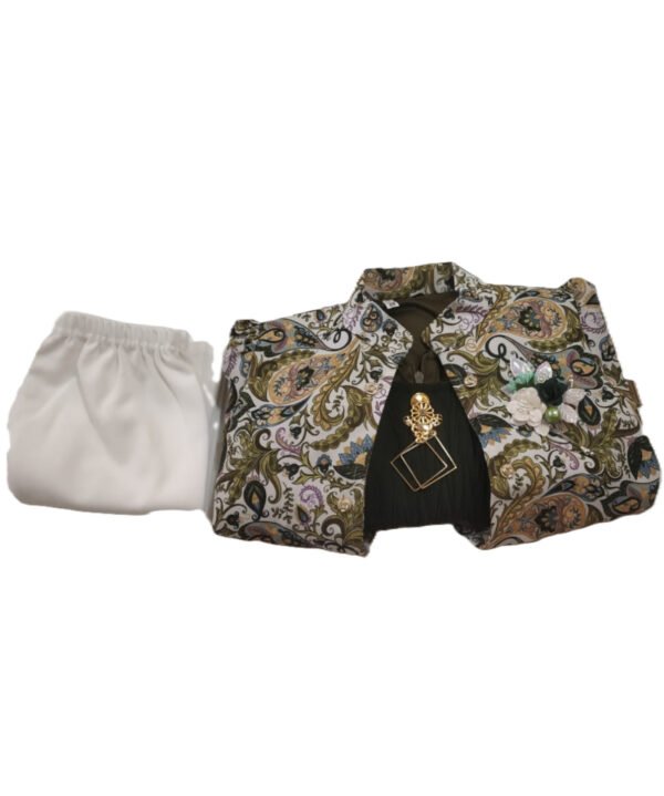 Floral Printed Partywear Kids Girls Frocks And Jacket In Dark Green Colour. - Image 5