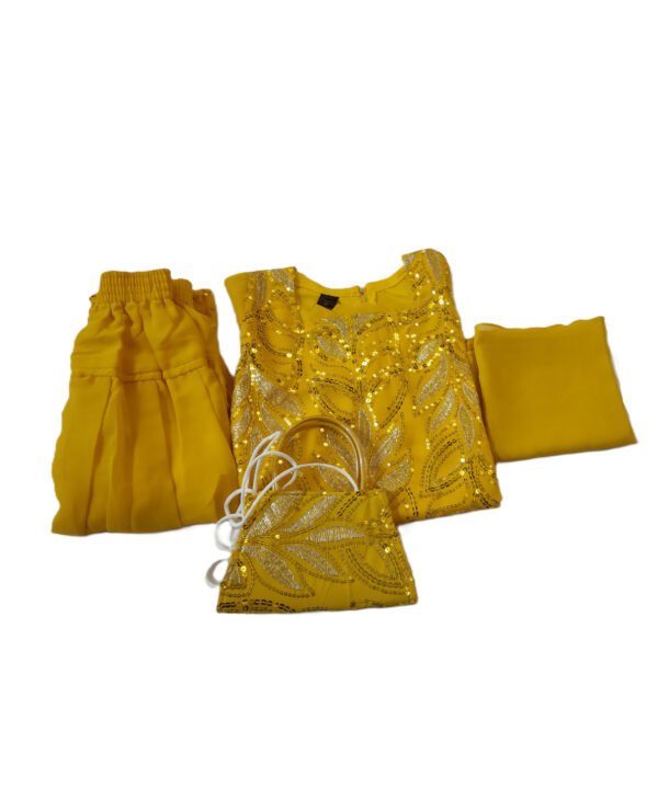 Afghani Suit for kids girls, Georgette, Deep Yellow Colour - Image 5