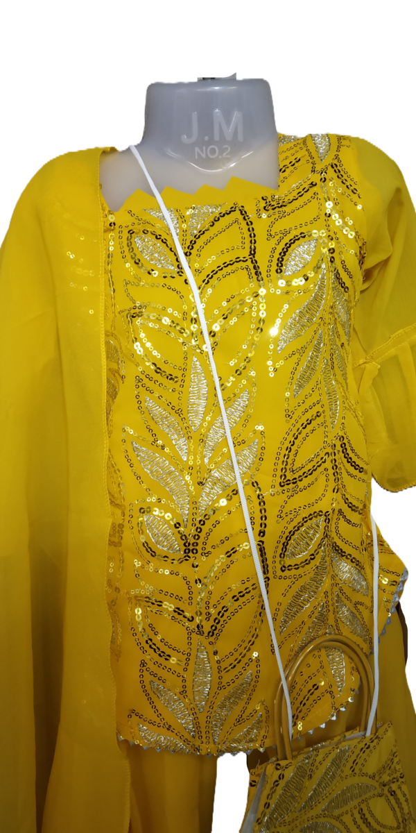 Afghani Suit for kids girls, Georgette, Deep Yellow Colour - Image 3