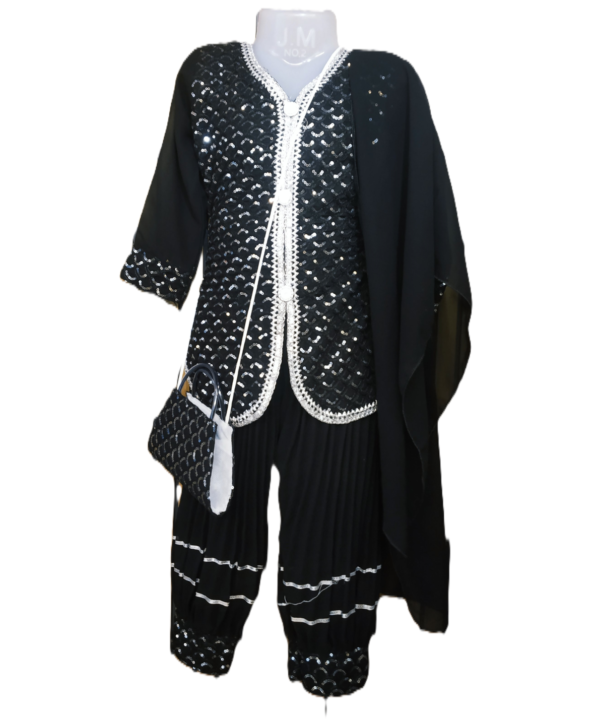 Afgani Suit for kids girls, Georgette, Black Colour