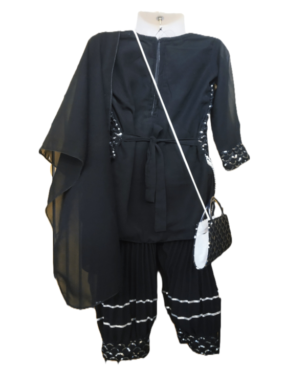Afgani Suit for kids girls, Georgette, Black Colour - Image 3