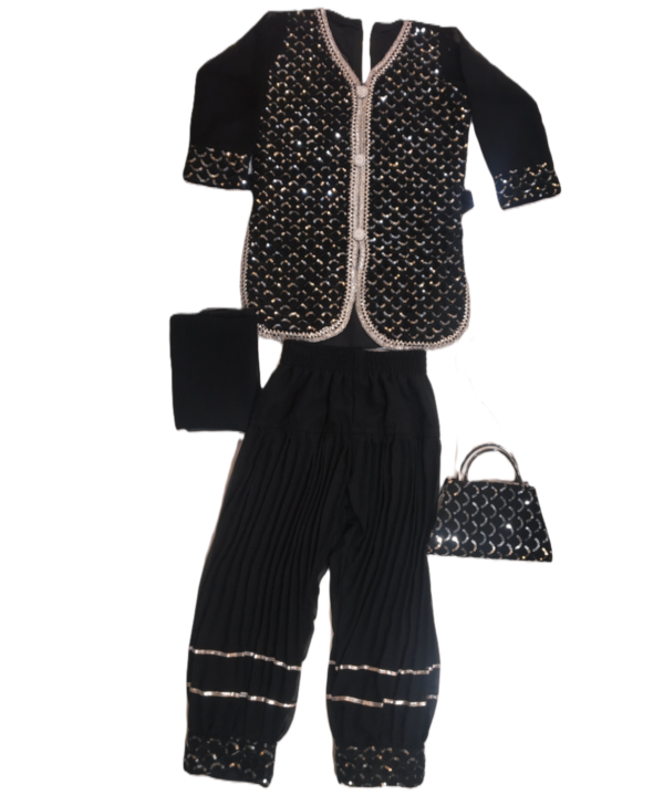 Afgani Suit for kids girls, Georgette, Black Colour - Image 4