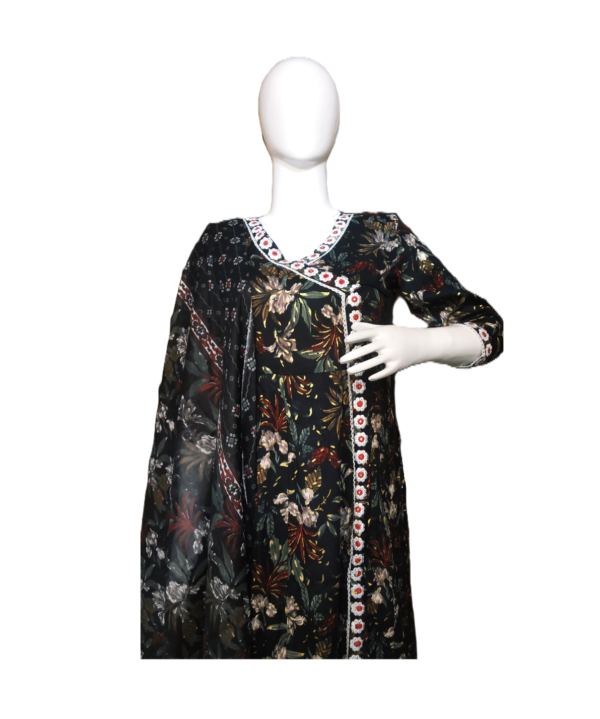 Stiched Printed Angrakha Anarkali Suit Set for Women.