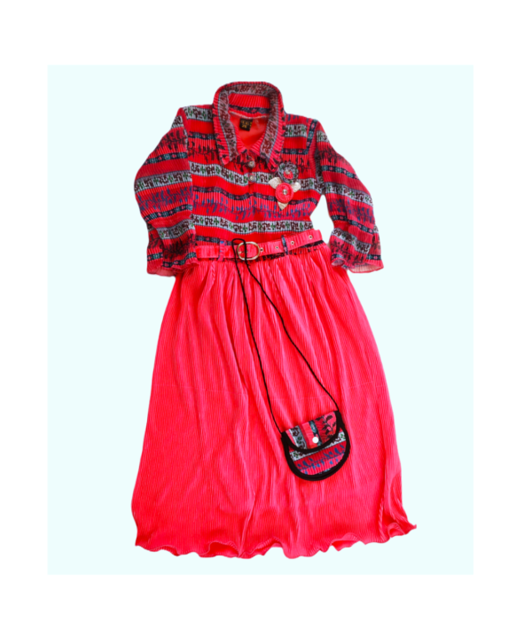 Frock For Kids Girls in Polyster With Cotton Mix in Pastel Dark Pink Colour.