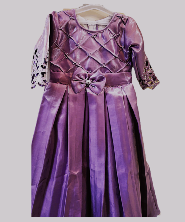 Frock For Kids Girls in Silk fabric Lilac Purple Colour. - Image 2