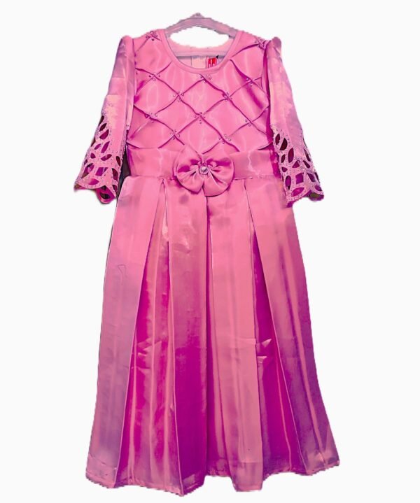 Frock For Kids Girls in Silk fabric Salmon Pink Colour.