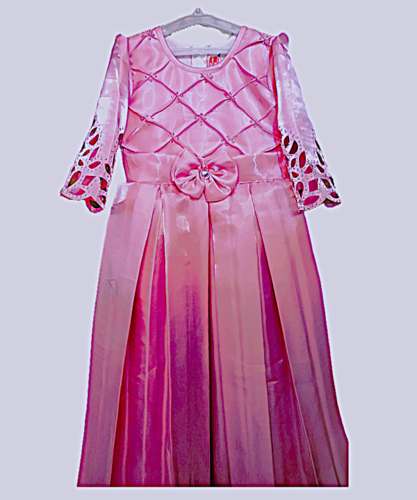 Frock For Kids Girls in Silk fabric Salmon Pink Colour. - Image 2