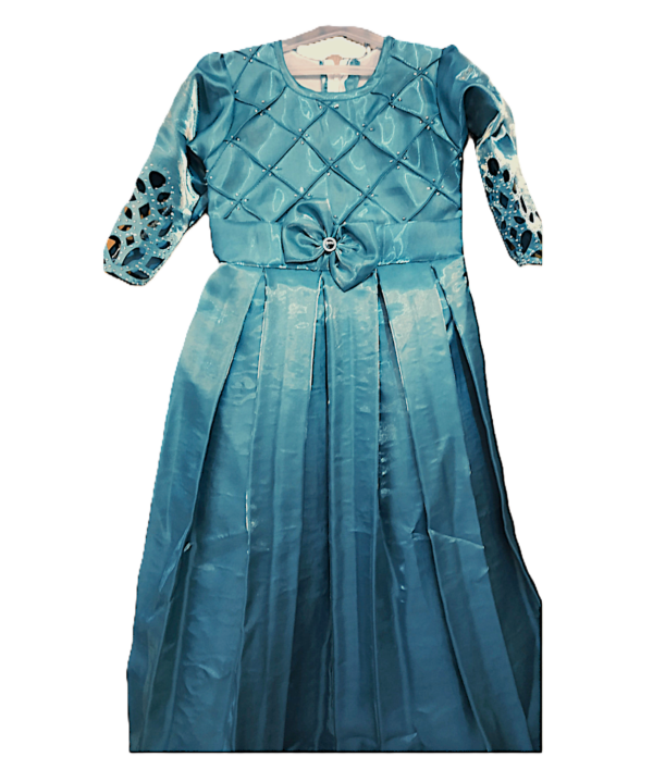 Frock For Kids Girls in Silk fabric, Teal Blue Colour. - Image 2
