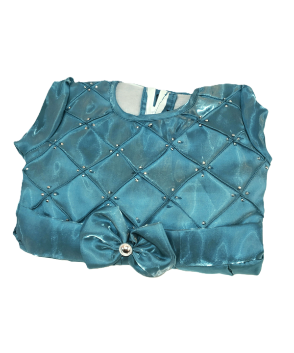 Frock For Kids Girls in Silk fabric, Teal Blue Colour. - Image 5