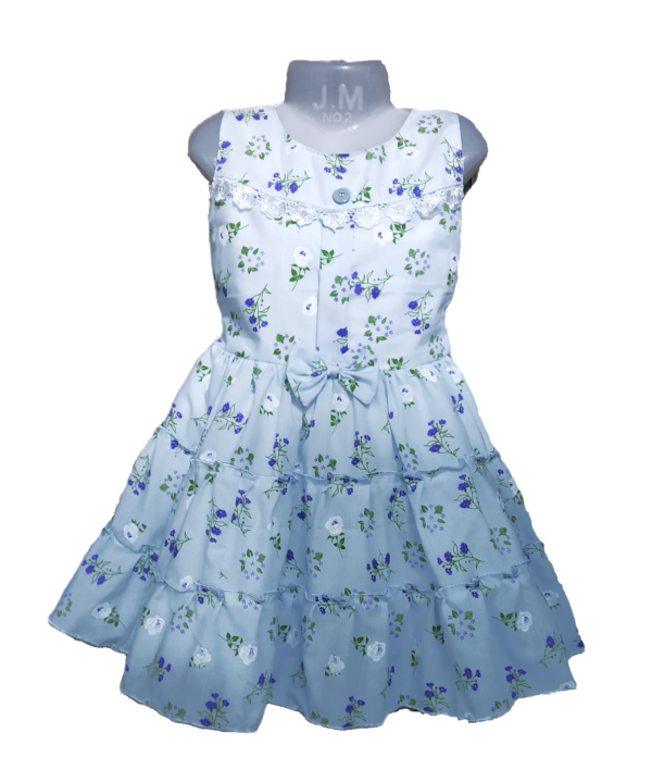 Flower Print Frock for Kids Girls in Light Sky Blue Colour.