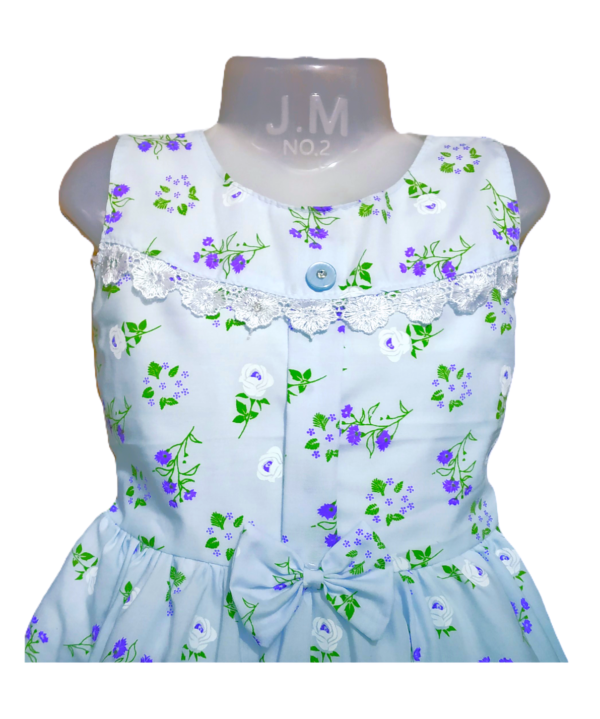 Flower Print Frock for Kids Girls in Light Sky Blue Colour. - Image 2