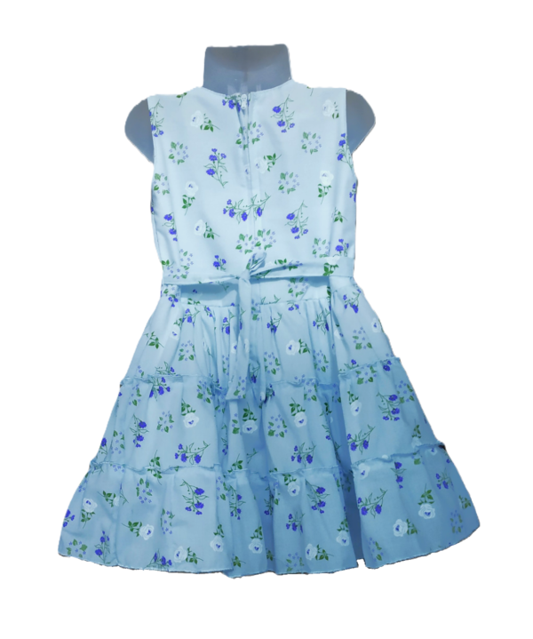 Flower Print Frock for Kids Girls in Light Sky Blue Colour. - Image 3
