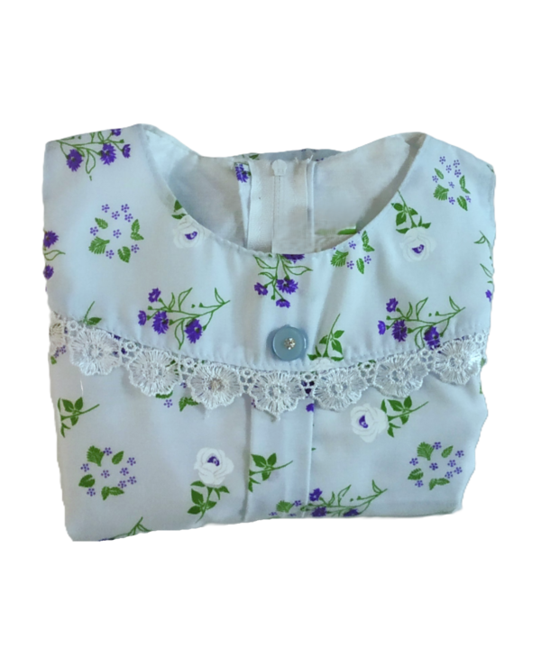 Flower Print Frock for Kids Girls in Light Sky Blue Colour. - Image 5