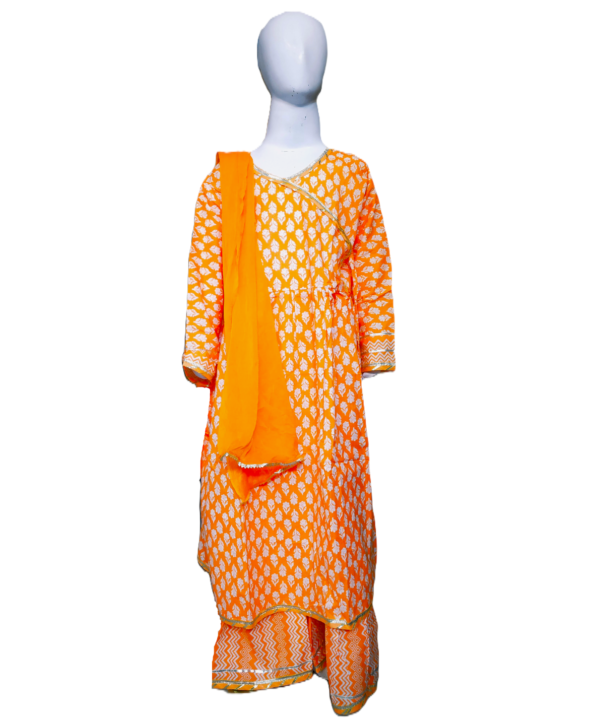 Printed Garara Suit Set for kids girls,Cotton, Orange Colour