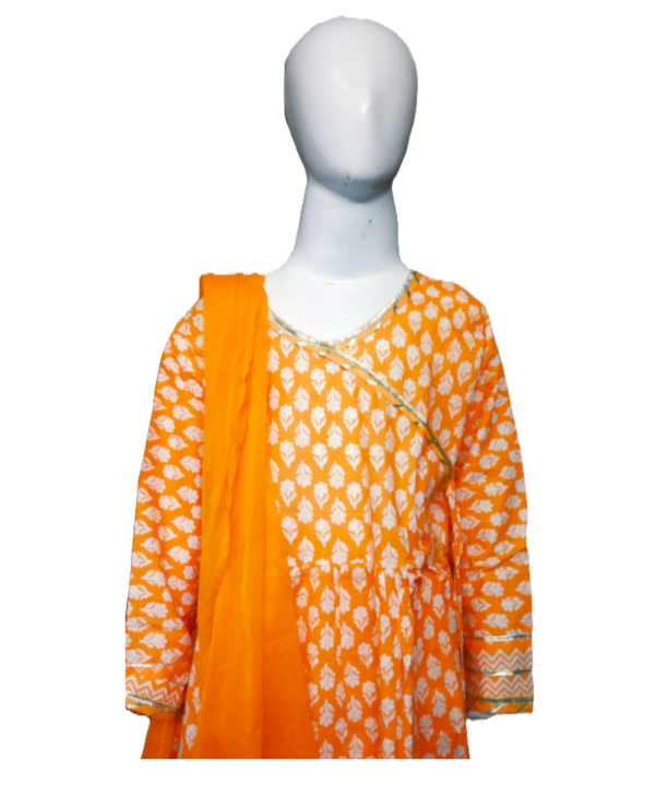 Printed Garara Suit Set for kids girls,Cotton, Orange Colour - Image 2