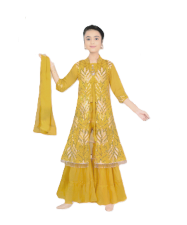 Garara Suit Set for kids girls,Georgette, Deep Yellow Colour