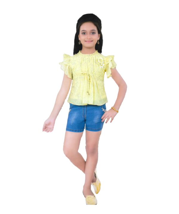 Lemon Yellow Top and Hot Pant Set for Kids Girls.
