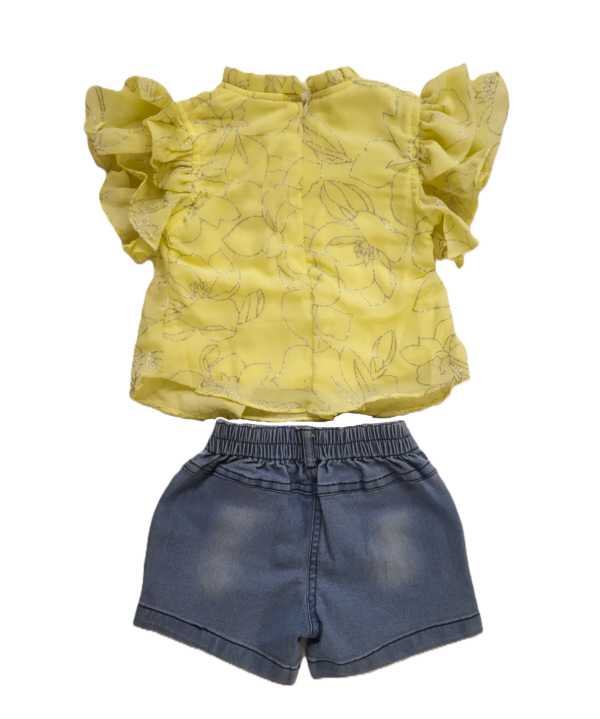 Lemon Yellow Top and Hot Pant Set for Kids Girls. - Image 2