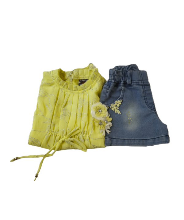 Lemon Yellow Top and Hot Pant Set for Kids Girls. - Image 4