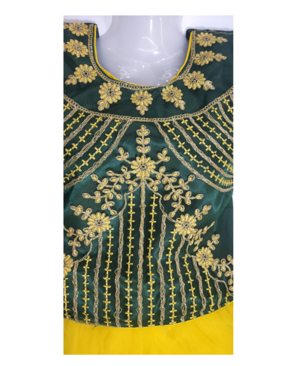 Women's Green & Yellow Lehenga Choli Set,Net Fabric With Thread Work. - Image 2