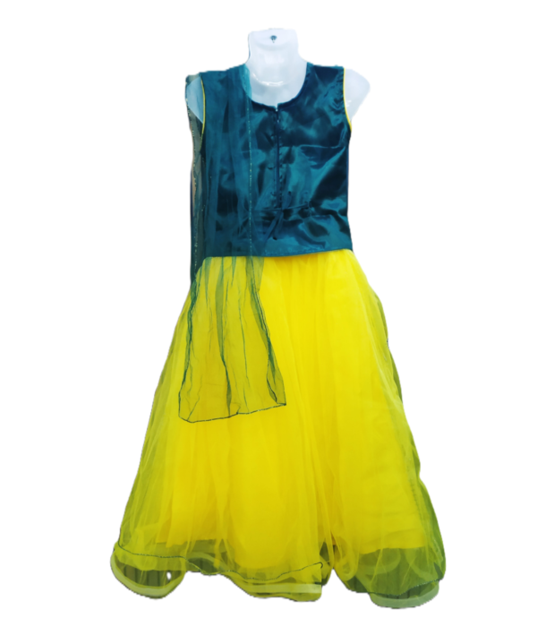 Women's Green & Yellow Lehenga Choli Set,Net Fabric With Thread Work. - Image 3