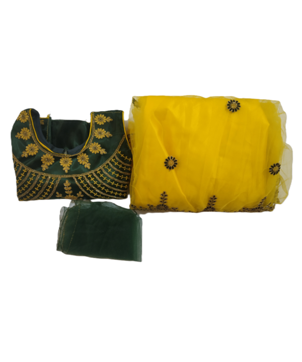 Women's Green & Yellow Lehenga Choli Set,Net Fabric With Thread Work. - Image 4
