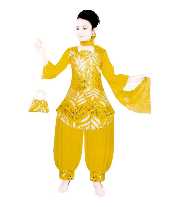 Afghani Suit for kids girls, Georgette, Deep Yellow Colour