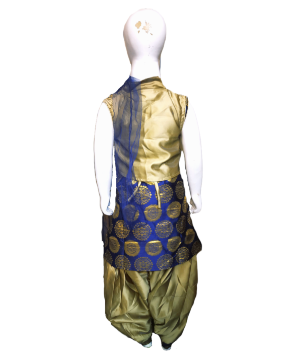 Blue Printed Patiala Salwar Suit With Jacket And Dupatta For Kids Girls. - Image 4