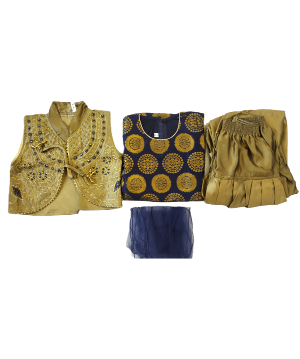 Blue Printed Patiala Salwar Suit With Jacket And Dupatta For Kids Girls. - Image 5