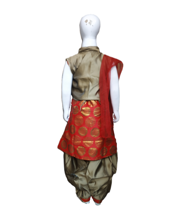 Red Printed Patiala Salwar Suit With Jacket And Dupatta For Kids Girls. - Image 4
