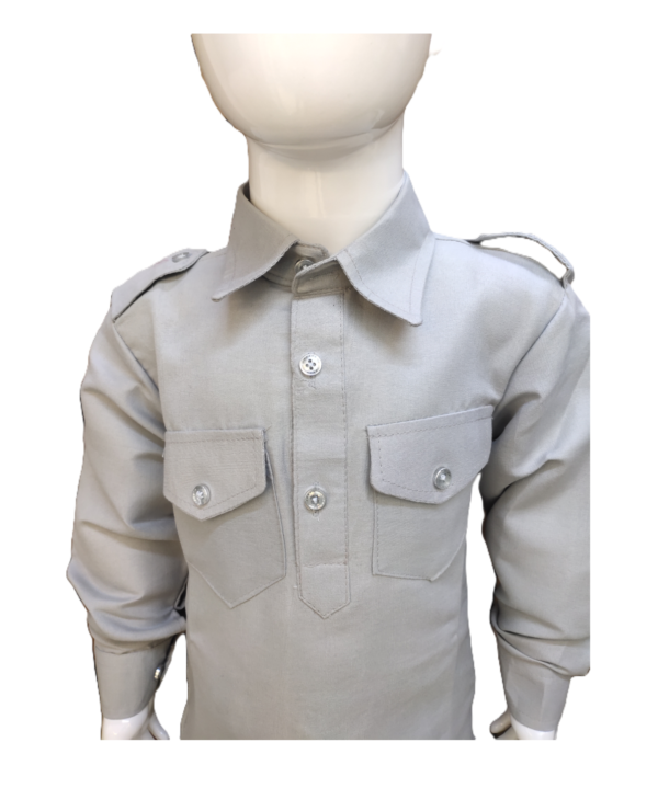 Boys Light Grey Pathani Kurta Pajama Set. - Image 2