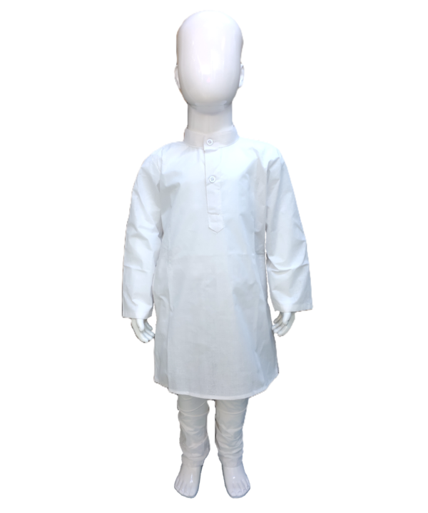 Kids Boys White Cotton Kurta Pajama Set.