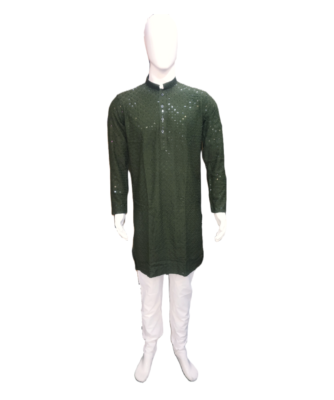 Men’s Olive Green Embroidered Kurta.