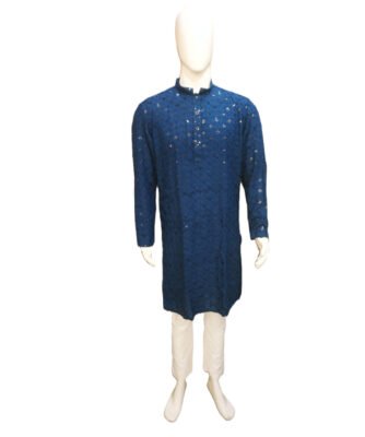 Men’s Dark Blue Embroidered Kurta.