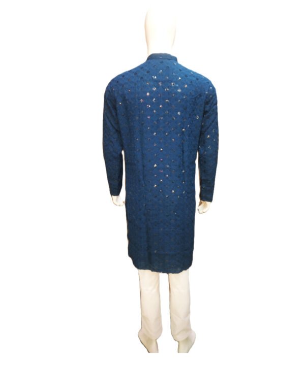 Men’s Dark Blue Embroidered Kurta. - Image 3