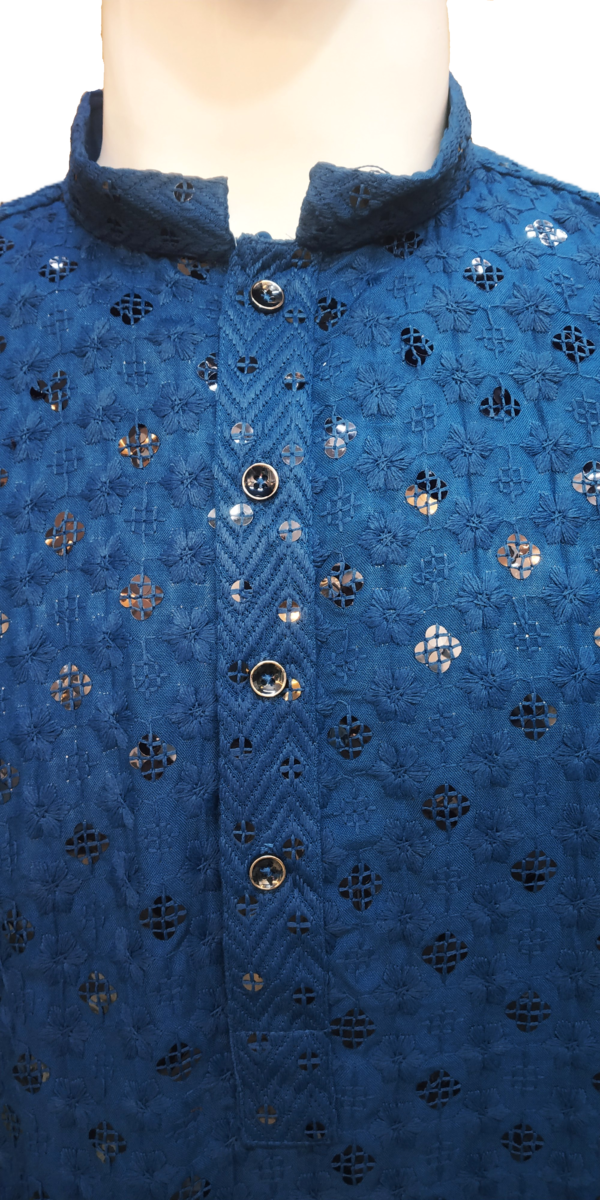 Men’s Dark Blue Embroidered Kurta. - Image 2